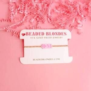 NEW BEADED BLONDES women's phi mu greek symbol bracelet in gold/ pink